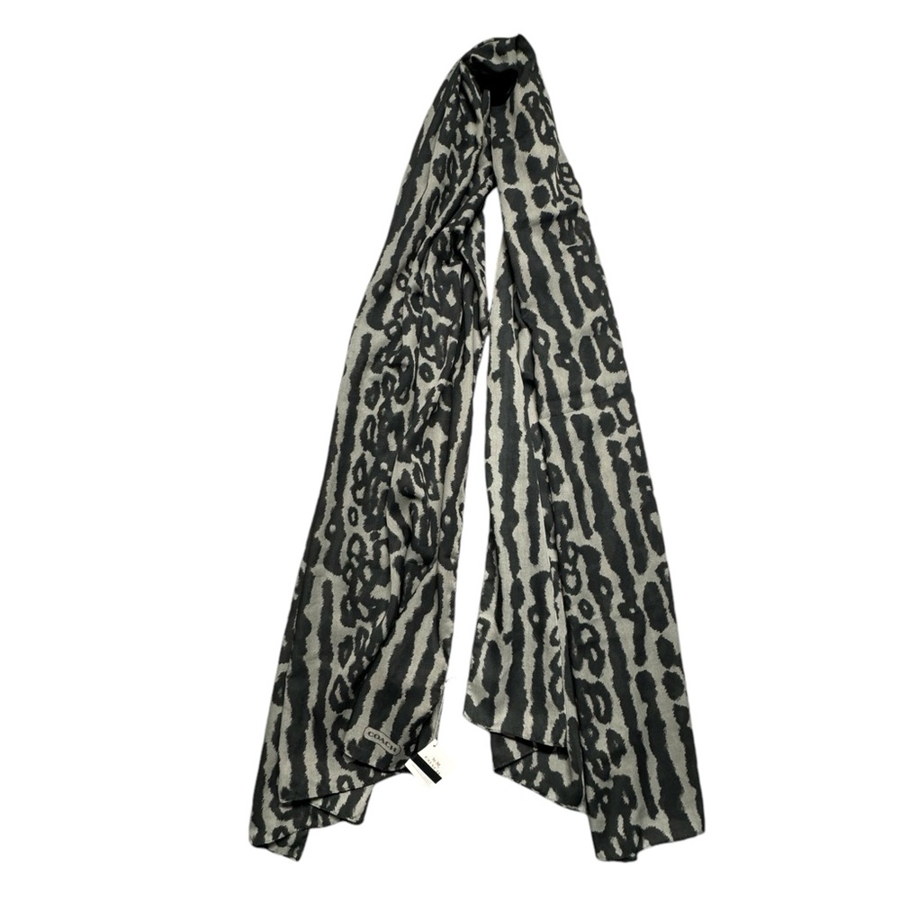 Coach Oversized Ocelot Scarf Wrap 30X80 Animal Print F85002 NWT Warm Black Gray‎